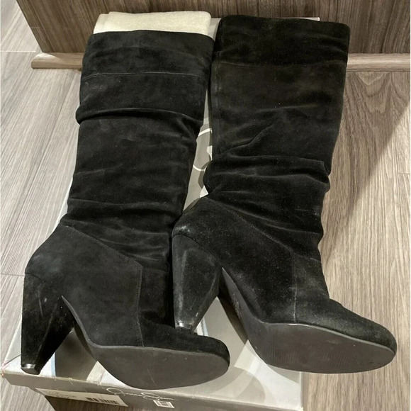 Jessica Simpson Size‎ 8.5 M Angie Black Split Suede Heeled Boots Over The Knee - Picture 3 of 11